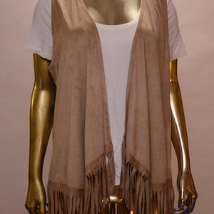 Tan Faux Suede Fringed Vest - NWT